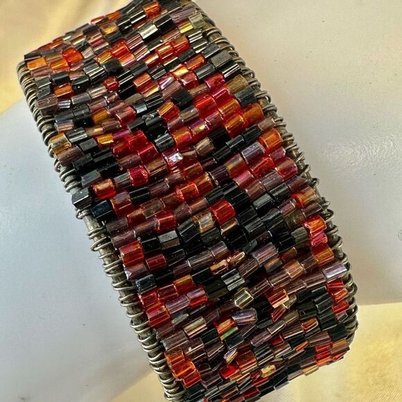 Colorful beaded adjustable cuff bracelet - Picture 6 of 10
